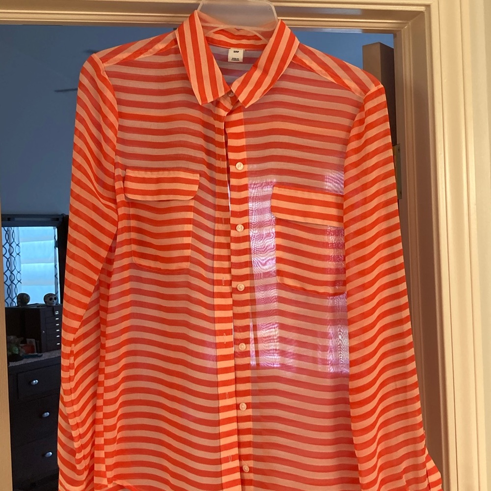 Sheer stripes button up blouse